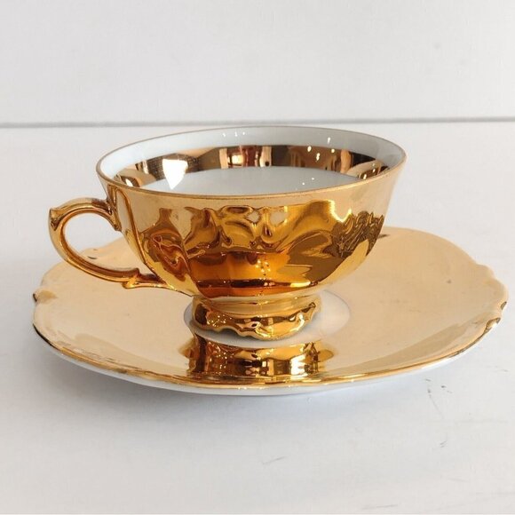 Arzberg Bavaria Porcelain Morburg a.d. Lahn Germany Demitasse Teacup Saucer Gold - Picture 2 of 13